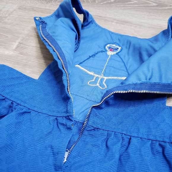 VINTAGE 1960s Pinafore Little Girl Applique Blue Jumper Dress Retro 3T - Picture 8 of 9